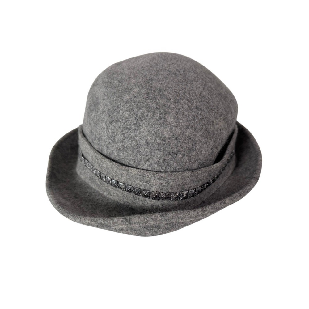Tarnish Gray 100% Wool Felt Cloche Hat Made in Italy Studded Band One Size